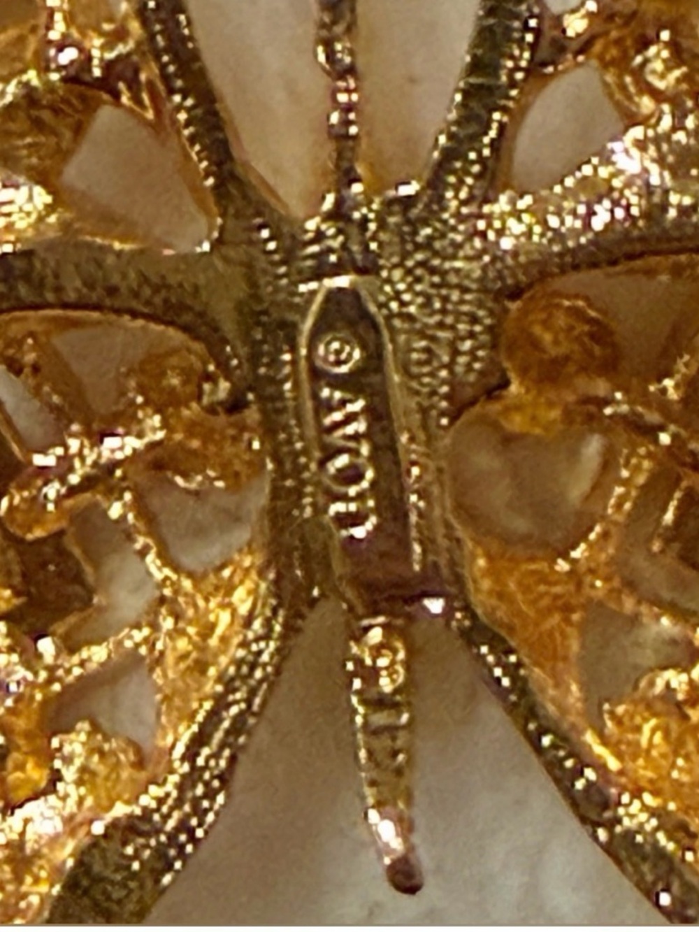 Avon Gold Tone Butterfly Brooch with Red Green Blue Faux Pearl Accents - Picture 6 of 6
